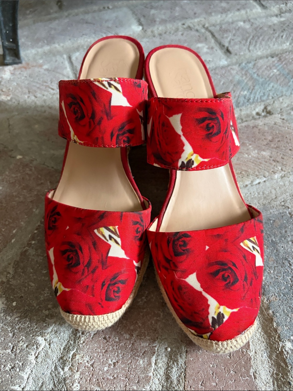 Franco Sarto Women’s Red Floral Espadrille Slide Sandals size 9